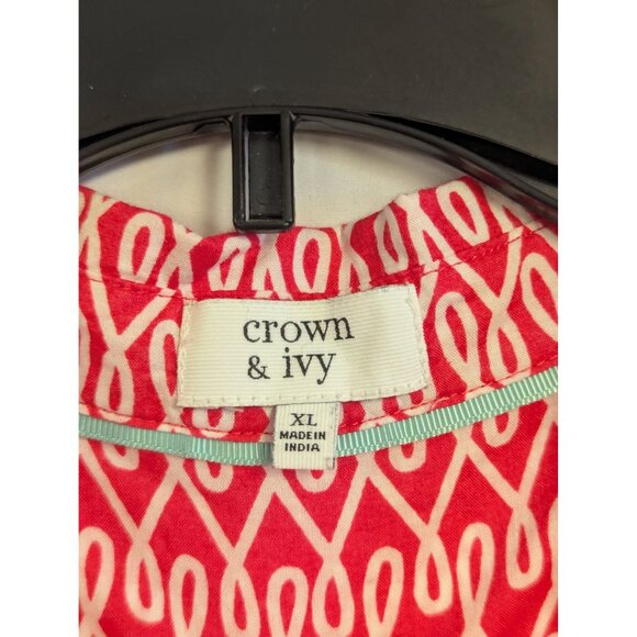 Crown & Ivy Womens XL Pink & White Button-Down Shirt With Geometric Print - Picture 3 of 6